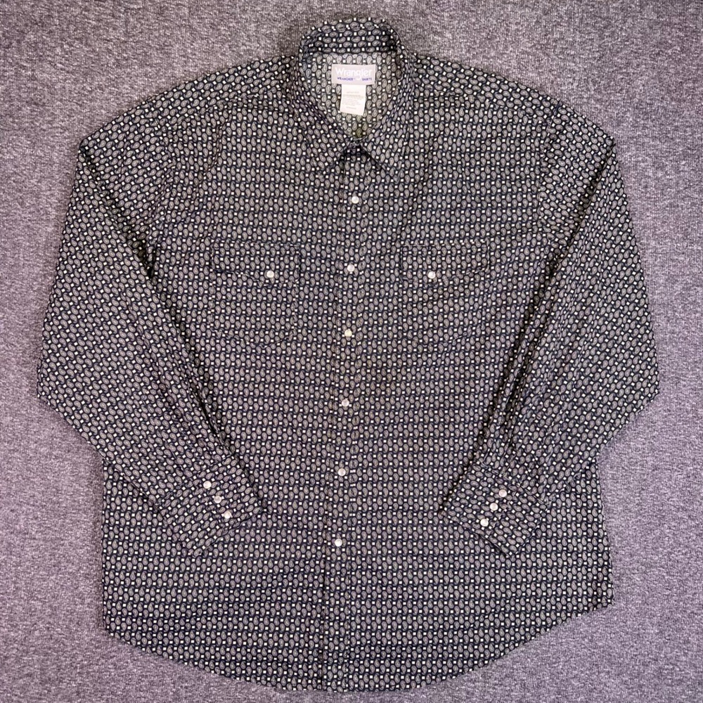 Wrangler Wrancher Shirt Men 2XL XXL Gray Paisley Cowboy Western Rodeo Pearl Snap